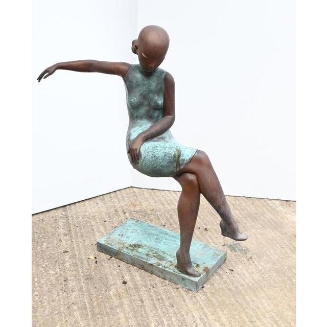 Art Deco Bronze Seated Ballerina Sculpture, 1980s For Sale - Image 4 of 5