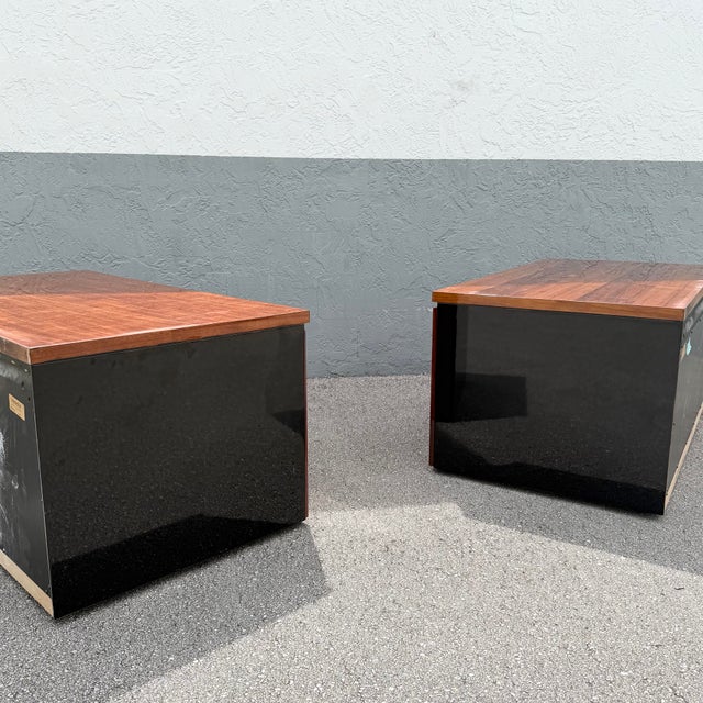 Henredon Vintage “Elan” Black Lacquered Koa Wood Cabinets by Henredon - A Pair For Sale - Image 4 of 12
