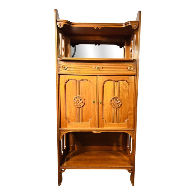 Art Nouveau Walnut Veneered Cabinet with Mirror Top from Nic. Eckel Kaiserslautern, 1890s For Sale