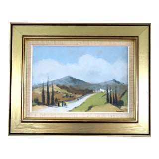 Mid-Century Modern 'Road Through Soft Hills' Vintage Swedish Original Landscape Oil Painting, Framed For Sale