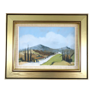 Mid-Century Modern 'Road Through Soft Hills' Vintage Swedish Original Landscape Oil Painting, Framed