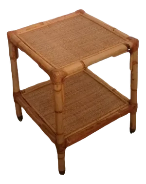 Table with Wheels & Two Rattan and Bamboo Shelves, Italy, 1970s
