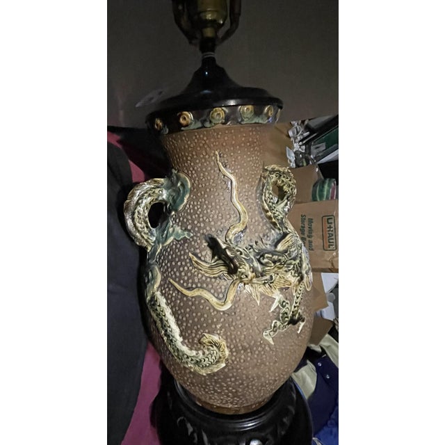 Antique Meiji Period Japanese Sumida Gawa Moriage Dragon Vase Lamp For Sale - Image 17 of 18