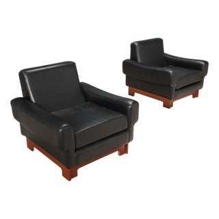 Armchairs in Wood and Leather Upholstery, 1970s For Sale