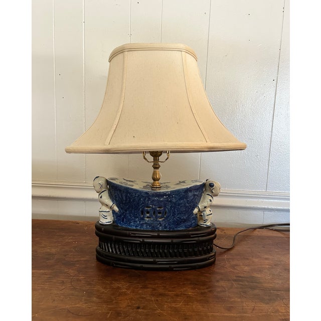 Vintage Blue & White Table Lamp For Sale - Image 10 of 15