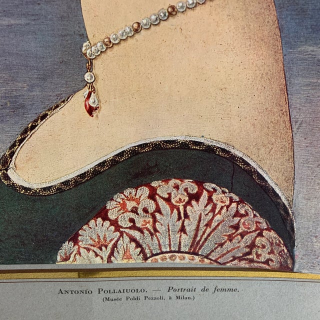 Shabby Chic 1936 French Pollaiuolo Portrait of a Woman Illustration For Sale - Image 3 of 5