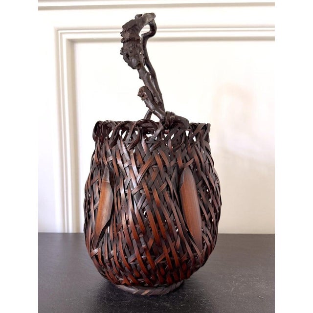 Antique Japanese Bamboo Basket Ikebana Mingei Style For Sale - Image 4 of 18