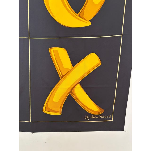 Textile Paloma Picasso "XOXO" Black and Gold Silk Scarf Italy For Sale - Image 7 of 12