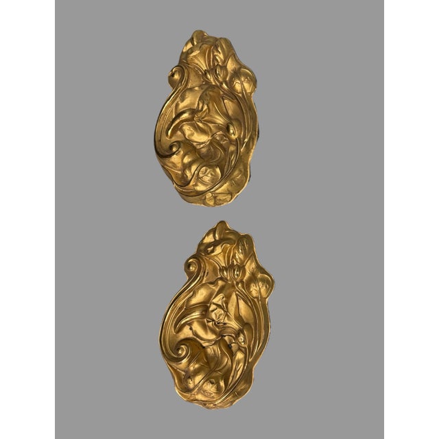 Victorian Ornate Antique Victorian Pressed Brass Floral Decorated Curtain Tiebacks- Set of 6 For Sale - Image 3 of 7