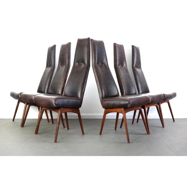 Brown Highback Model 2051-C Dining Chairs by Adrian Pearsall in Faux Leather & Walnut - Set of 6 For Sale - Image 8 of 8