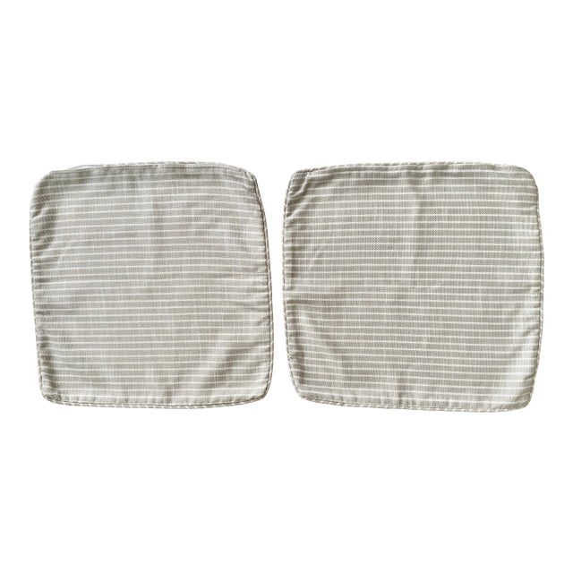 Thibaut Bayside Stripe in Flax Fabric Pillow Covers, Pair For Sale