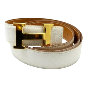 Hermes Constance 32mm Gold H White Grain Brown Reversible Belt 100cm