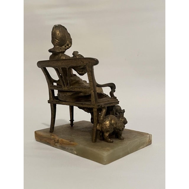 Bronze Statue Marble Girl with Cat LA Devideuse Par Maxim Antique For Sale - Image 15 of 18