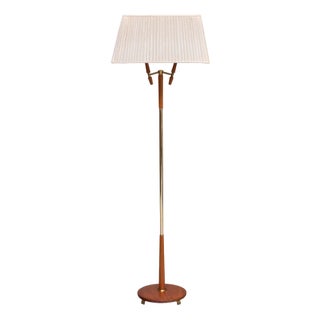 Eskilstuna Two-Arm Floor Lamp in Brass and Teak from Möller Armatur, Sweden, 1950s For Sale