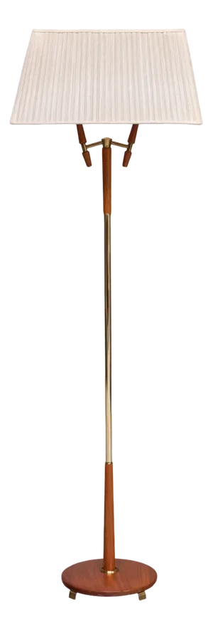 Eskilstuna Two-Arm Floor Lamp in Brass and Teak from Möller Armatur, Sweden, 1950s