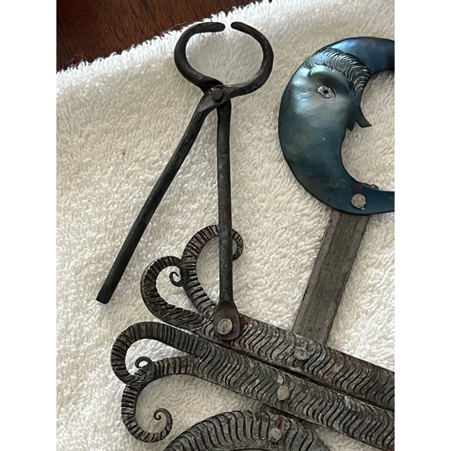 Metal Vintage Guadalupe Hermosillo Escobar of Chiapas Hand Forge Rooftop Wrought Iron Cross For Sale - Image 7 of 12