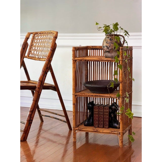 1970s Organic Modern Three-Tier Small Etagere in Burnt Bamboo and Rattan For Sale - Image 12 of 13