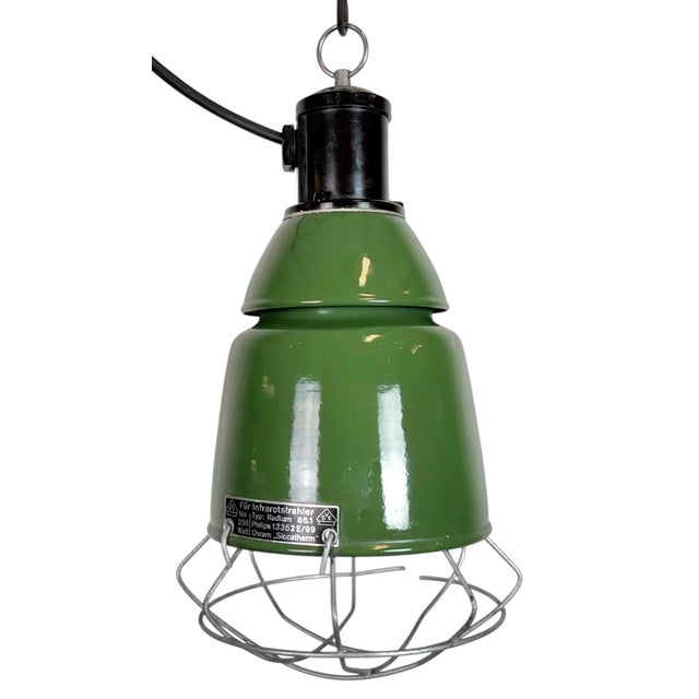 Industrial Green Enamel Cage Pendant Lamp from Philips, 1960s For Sale - Image 16 of 16
