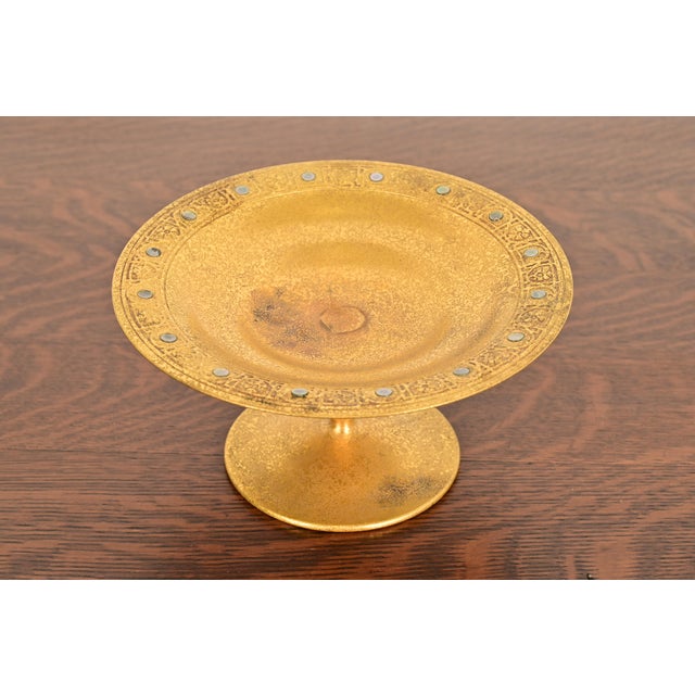 A gorgeous antique Arts & Crafts or Art Deco period gilt bronze pedestal bowl or compote dish with abalone inlay By...