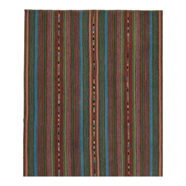 1950s Vintage Persian Palas Kilim in Multicolor Stripes, From Rug & Kilim - 5'10''x7' For Sale