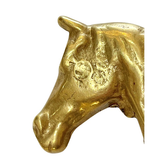 Mid 20th Century Mid 20th Century Pair Vintage Brass Equestrian Horse Wall Coat Hooks For Sale - Image 5 of 7