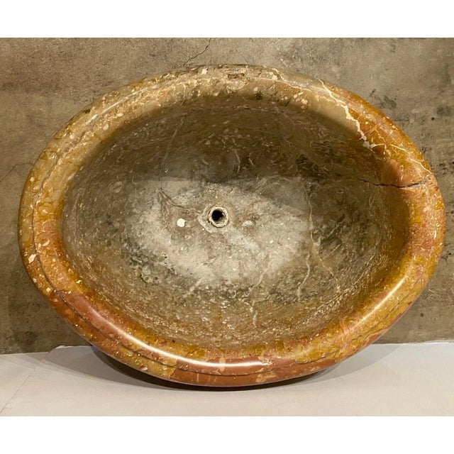 Hand Carved Oval Marble Sink For Sale - Image 4 of 5