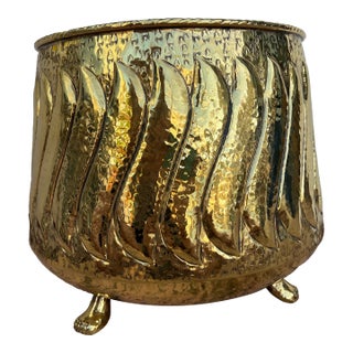 1950s Large Polished Brass Footed Planter From Itay For Sale