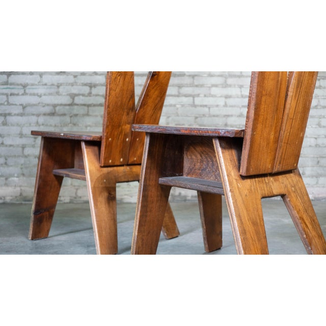 Brutalist 1970s French Modern Brutalist Dining Chairs After Pierre Chapo For Sale - Image 3 of 13