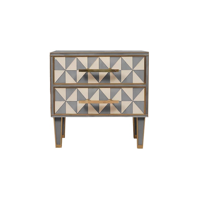 Wooden Bedside Tables with Grey Optical Murano Glass from Justfurnituress SRL, Set of 2 For Sale - Image 4 of 6