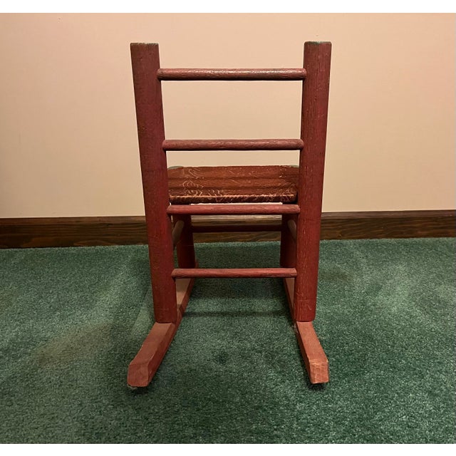 Vintage or Antique (Unknown Age) Toddler Rocking Chair With Fabric Covered Seat For Sale In Atlanta - Image 6 of 9