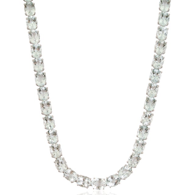 Not Yet Made - Made To Order 19th Century Style 100.3 Ct Aquamarine Silver Rivière 18 Inch Necklace & Drop Earrings - 3 Pieces For Sale - Image 5 of 15
