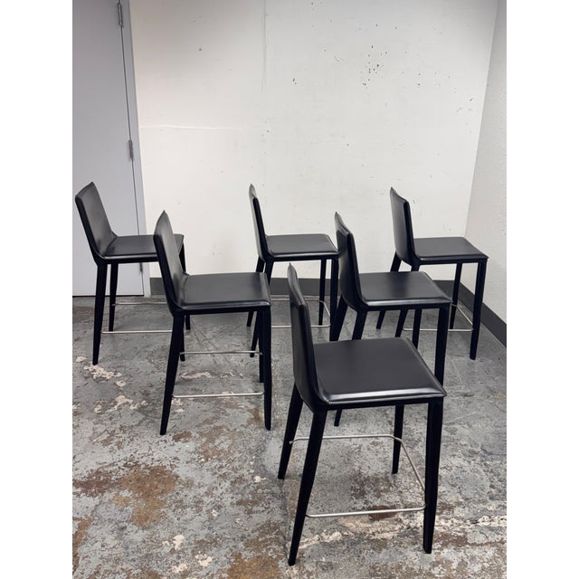 Design Within Reach Frag for Design Within Reach Bottega Leather Counter Stools, Set of Six For Sale - Image 4 of 12
