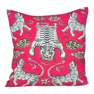 Sherry Kline Pacific Coast Home White Tiger Pink Tapestry Down Pillow For Sale