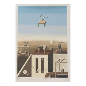 Maris BishofsLatvian Israeli Surrealism Illustration Art Lithograph Screenprint Flying Baruch