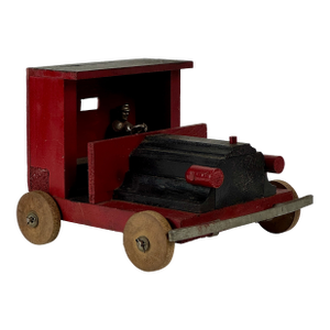 Vintage Salvaged Kids Wooden Toy Truck With Driver in Bright Red