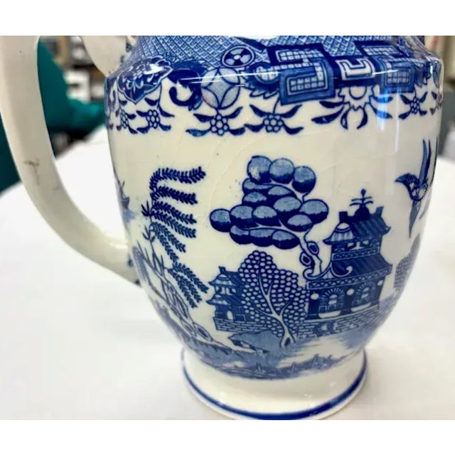 Mid-Century Modern Vintage Moriyama Japanese Blue Willow Pitcher, Signed For Sale - Image 3 of 6