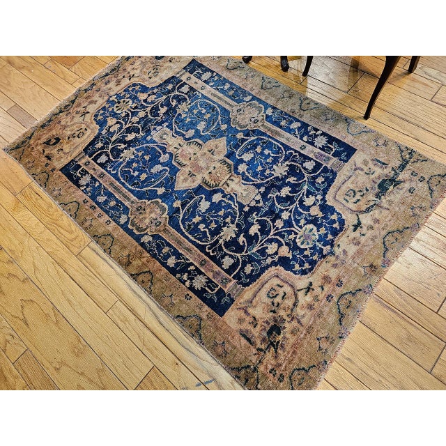 Turkish Vintage Turkish Oushak Area Rug, Wool Pile, Royal Blue & Tan, 1900s, 5' x 7' For Sale - Image 3 of 15