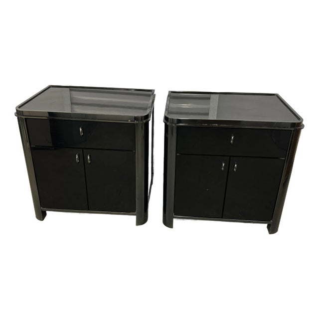 Design Institute of America Chrome and Black Enamel Nightstands - A Pair For Sale