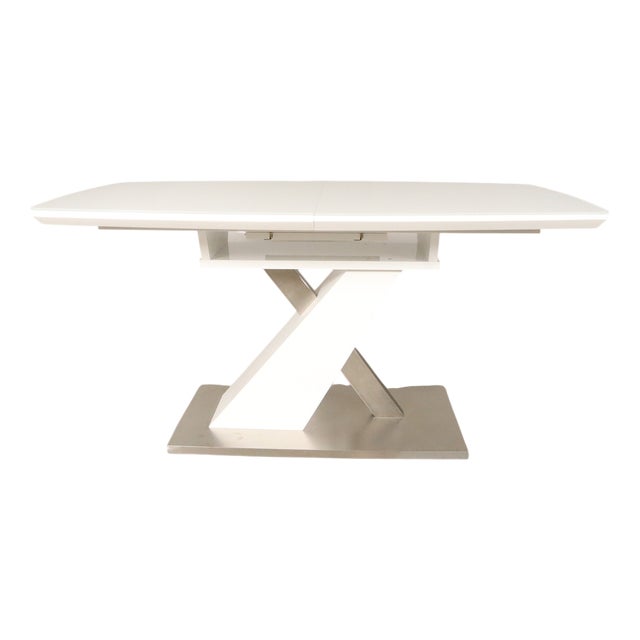 White Wooden Dining Table with Stainless Steel Details, 1980s For Sale