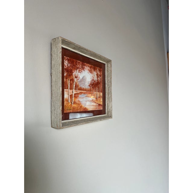 Peaceful landscape of a calm stream winding through an autumnal forest by B. BURNETT. Signed lower left side. Beautiful...