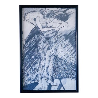 Vintage Expressionist Charcoal Sketch of a Renaissance Woman, Framed For Sale