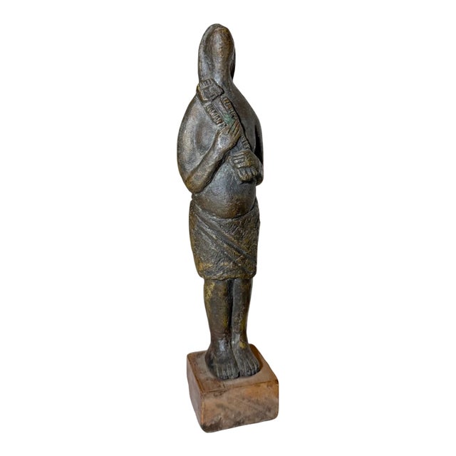 Antique Folk Art Native American Indian Lady Bronze Wood Statue Sculpture Figure For Sale