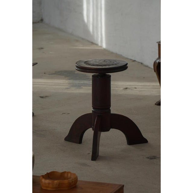 Danish Art Nouveau Adjustable Stool in Carved Wood, 1920s For Sale - Image 10 of 18