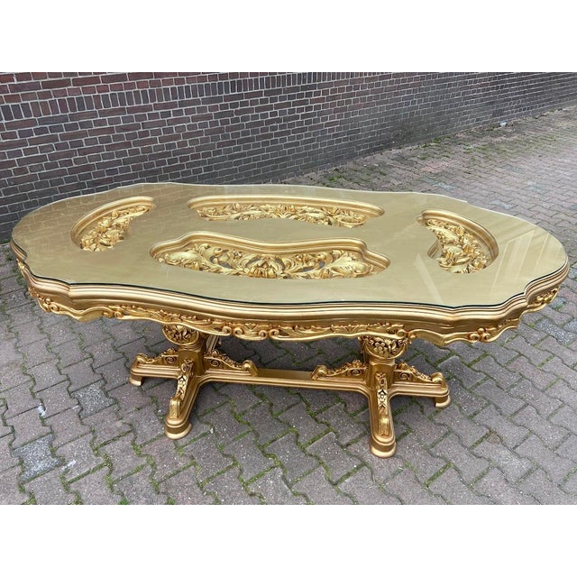 Baroque 1970s Italian Baroque Gold Beech Dining Table – 1 Piece For Sale - Image 3 of 10
