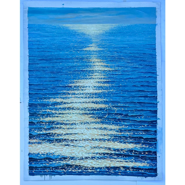 2020s Moonpath — Seascape Original Oil Painting, Unstretched, by Samuel H. For Sale - Image 5 of 8