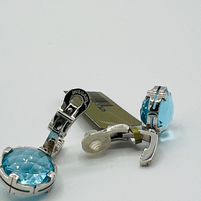 Metal Estate Bulgari Round Blue Topaz Serpenti Dangle Earrings in 18k White Gold, A Pair For Sale - Image 7 of 9