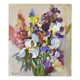 Valery Bayda, Irises, 2024, Oil Painting on Canvas For Sale