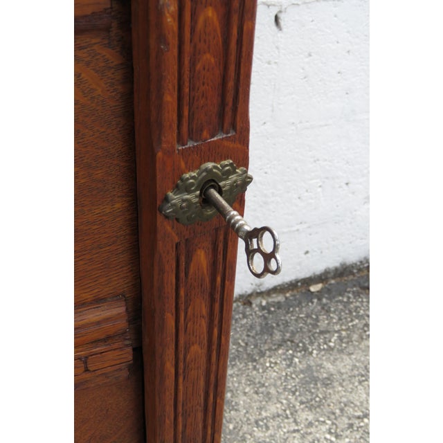 Wood Late 1800s Carved Tiger Oak Tall Chest of Drawers With Working Key For Sale - Image 7 of 11