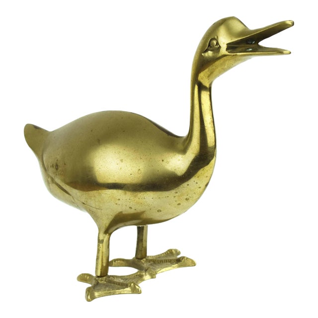 Mid 20th Century Large Heavy Solid Gold Brass Duck Figurine Model For Sale