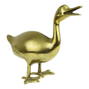 Mid 20th Century Large Heavy Solid Gold Brass Duck Figurine Model